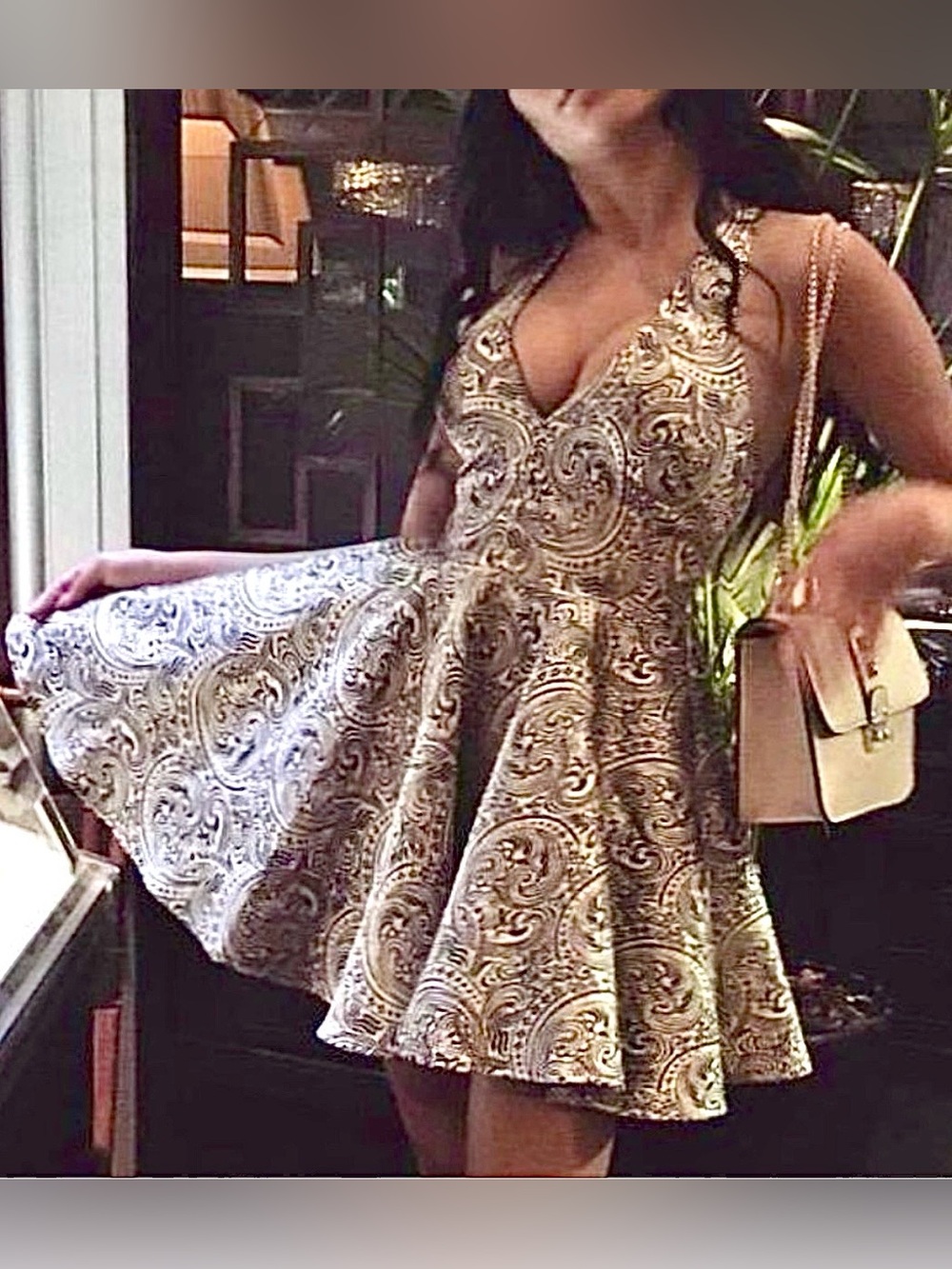 NWT Bebe Metallic Paisley Brocade Halter Fit & Flare Cocktail Dress - Size 4